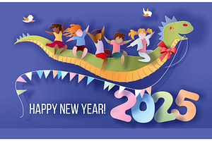 2025 New Year design card with kids, a Decorative Illustration by Valenty