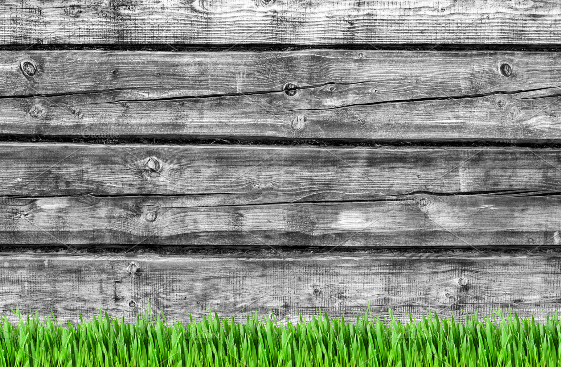 Wood background and grass, an Abstract Photo by BOOCYS