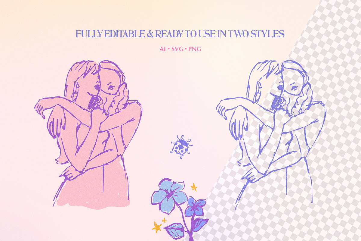 Sapphic Serenity WLW Illustrations, a Person Illustration by Anna Babich (Photo 3 of 10)