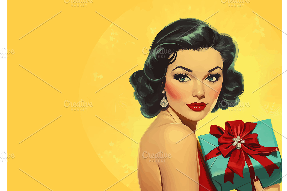 woman holding gift box bow vector, an Illustration by AlexArt