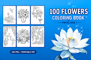 100 Flowers Coloring Book, a Decorative Illustration by MarisoArt (Thumbnail 1 of 9)