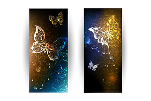 Two Banners With Glowing Butterflies