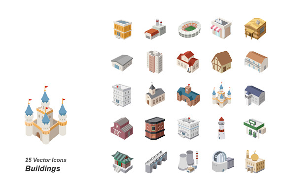 Buildings Color Vector Icons