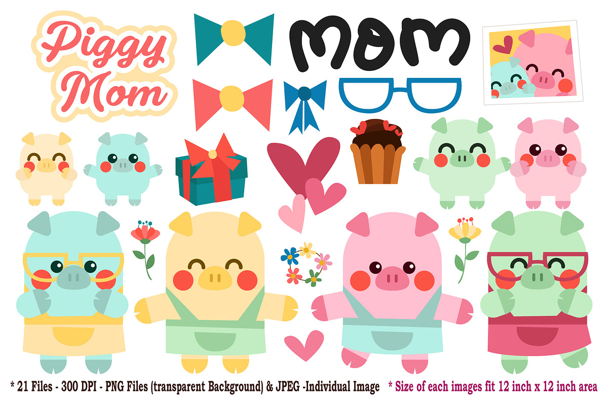 Piggy Mom Digital Clip Art, a Seasonal Illustration by Cozy Cat Design (Photo 1 of 10)
