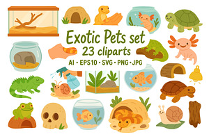 Cute Exotic Pets Clipart Set