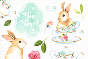 It's Tea Time! Watercolor Cliparts, an Animal Illustration by everysunsun (Thumbnail 2 of 4)
