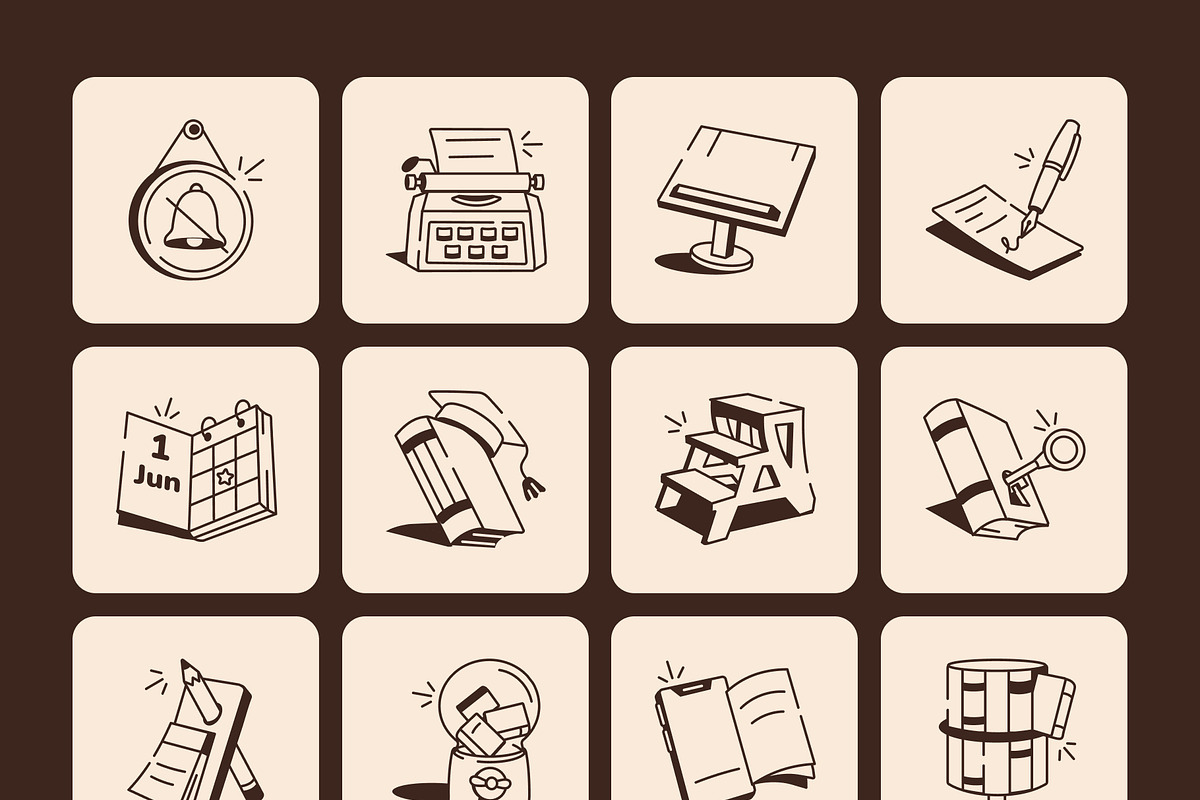 Library Drawing Illustration Set, an Outline Icon by Vectors Market (Photo 8 of 8)