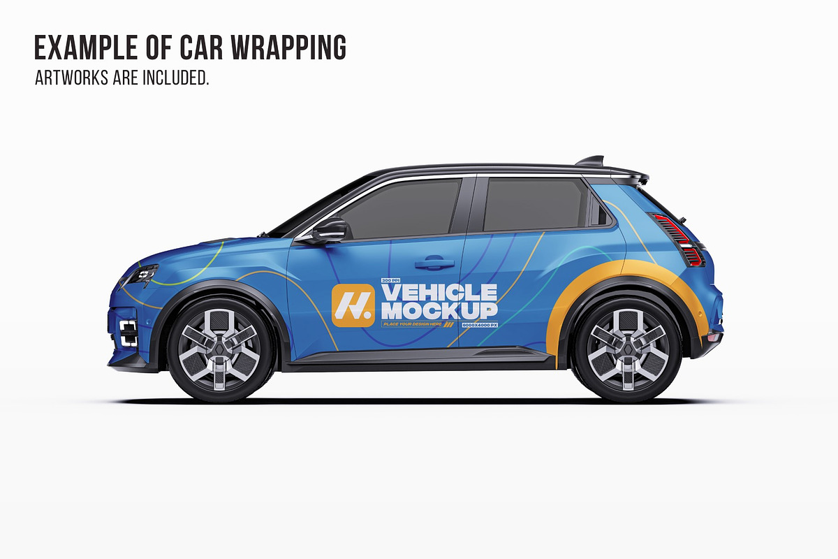 Retro Electric Hatchback Mockup Set, an Advertising Mockup by Halal Graphic Studio (Photo 7 of 16)