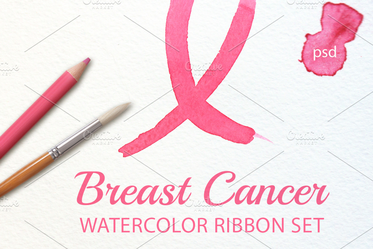 Watercolor Breast Cancer ribbon set, an Illustration by Nikelser (Photo 1 of 3)