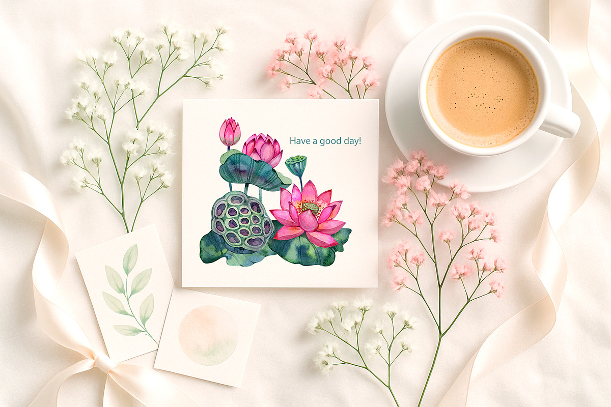 Lotus - Watercolor Clipart Set, an Illustration by NataliMiasStore (Photo 7 of 8)