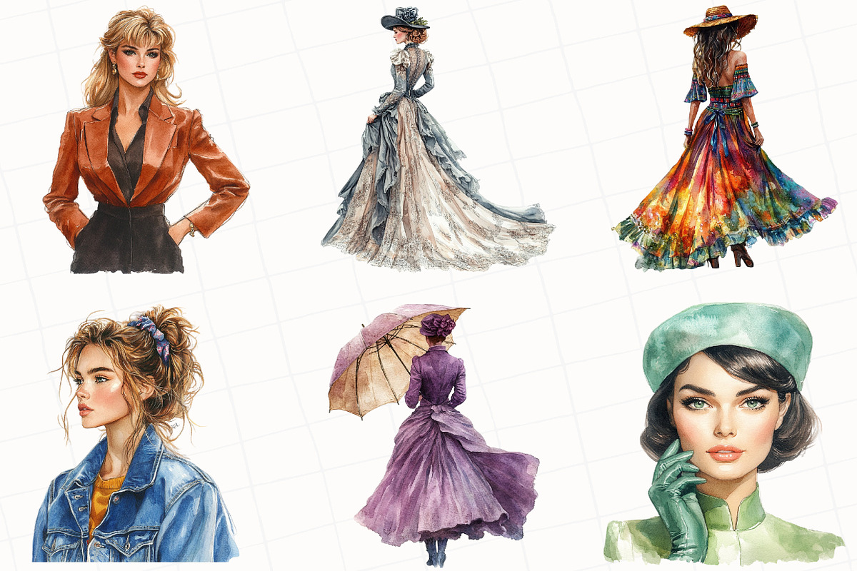Vintage Fashion Women's  Clipart, an Illustration by OK Design (Photo 4 of 5)