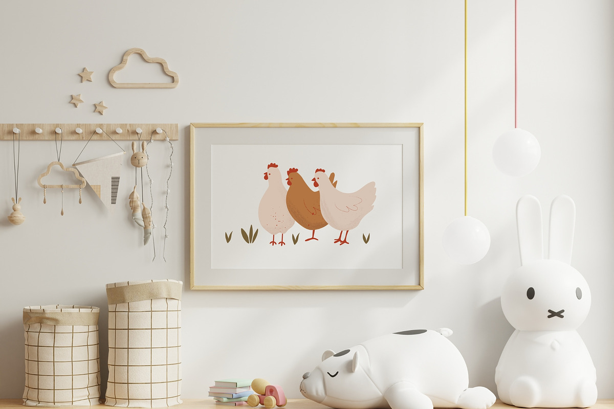 Cute Chickens & Florals Nursery Art, an Animal Illustration by Jenteva Art (Photo 2 of 16)