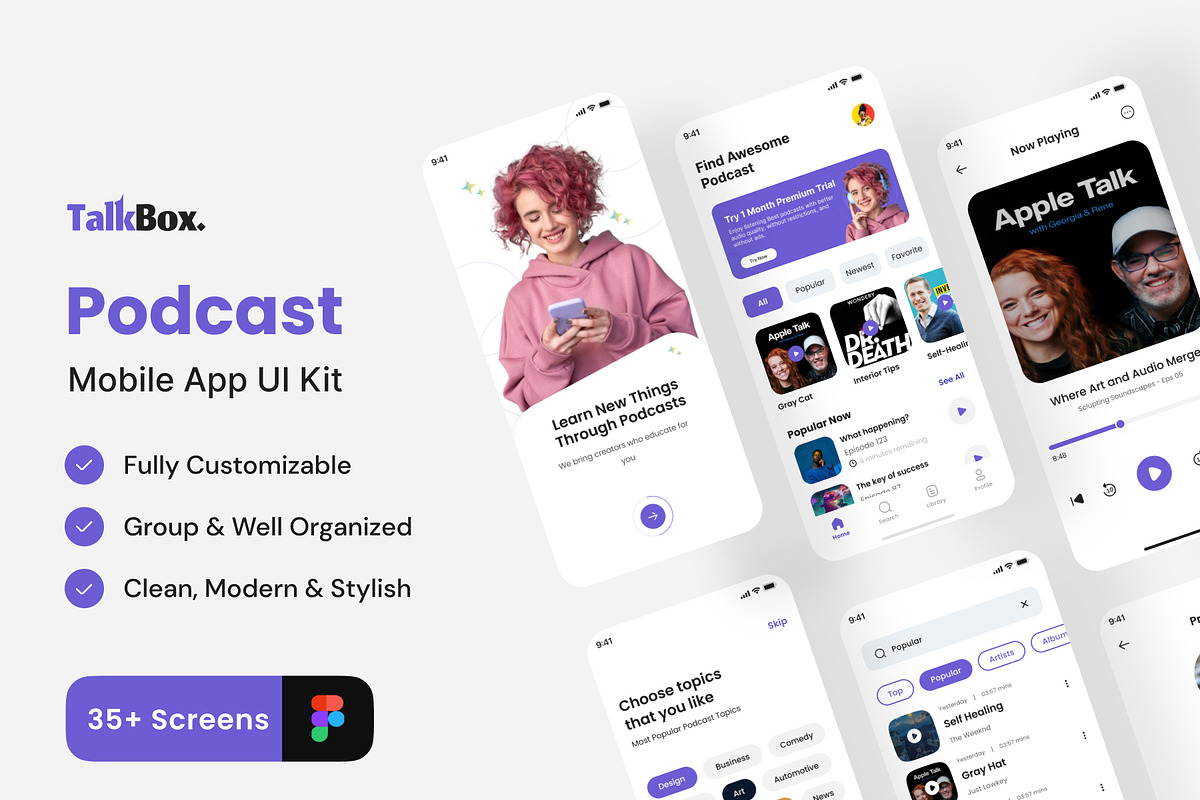 TalkBox - Podcast App UI Kit Design, an App Template by Zee UI (Photo 1 of 5)