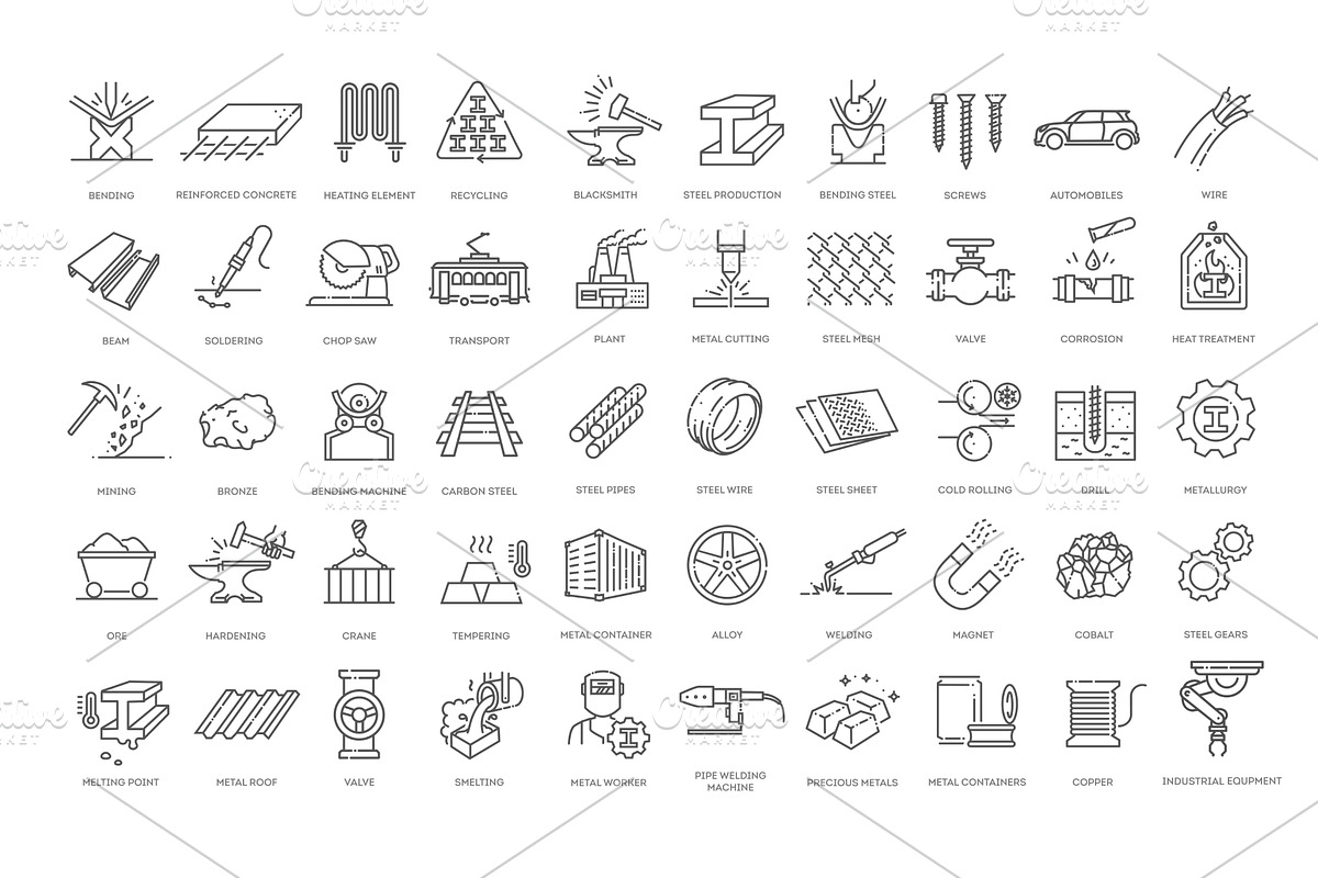 Metal industry icons, an Illustration by Tettygreen