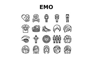 emo punk rock tattoo cute icons set, an Object Illustration by pikepicture