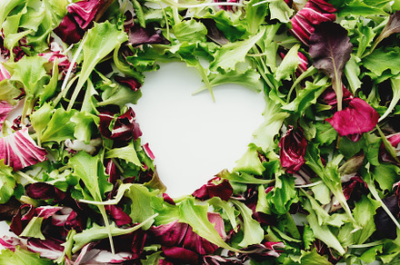 Heart shape from green, purple salad, a Food & Drink Photo by Lenor4ik