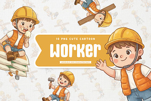 Cute Construction Worker Cartoon, a Work Illustration by Gohsantosa