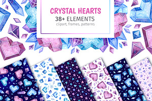Crystal Hearts Clipart, Patterns
