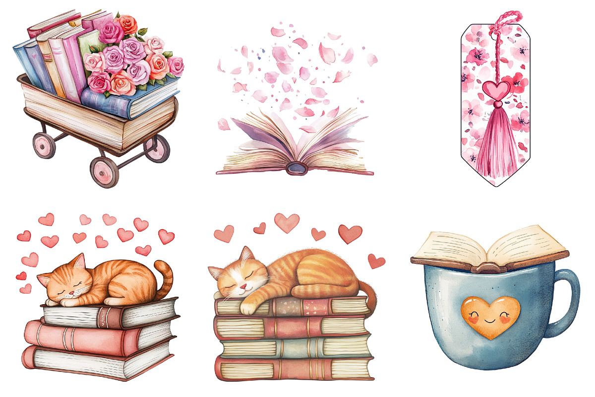 Bookish Lover Clipart, an Illustration by Watercolor design (Photo 4 of 9)
