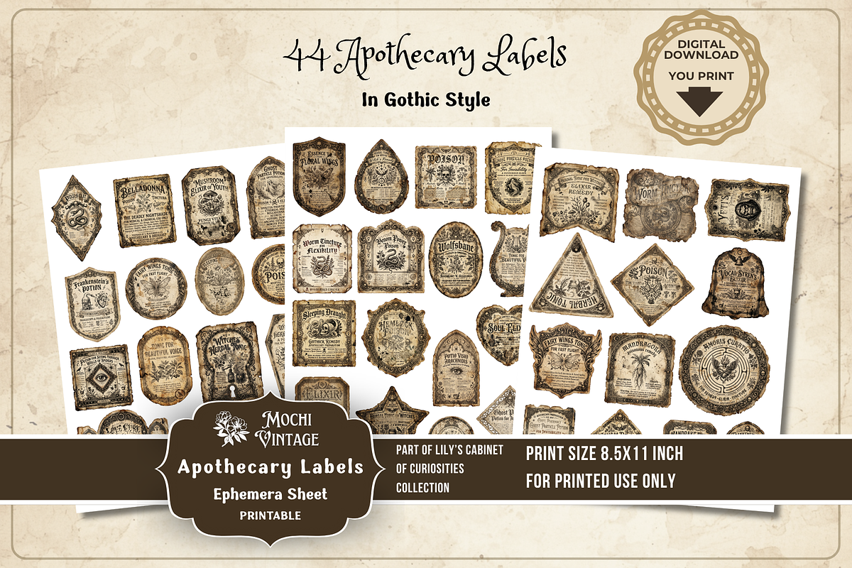 Apothecary Labels Ephemera Sheet, a Decorative Illustration by Print Haven Mochi Vintage (Photo 2 of 4)