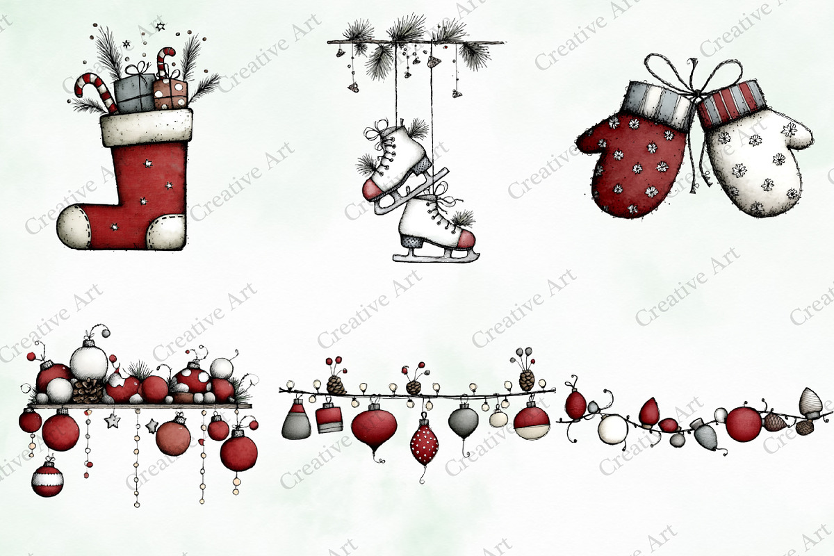 Whimsical Quirky Christmas Clipart, an Illustration by Creative Art (Photo 8 of 13)