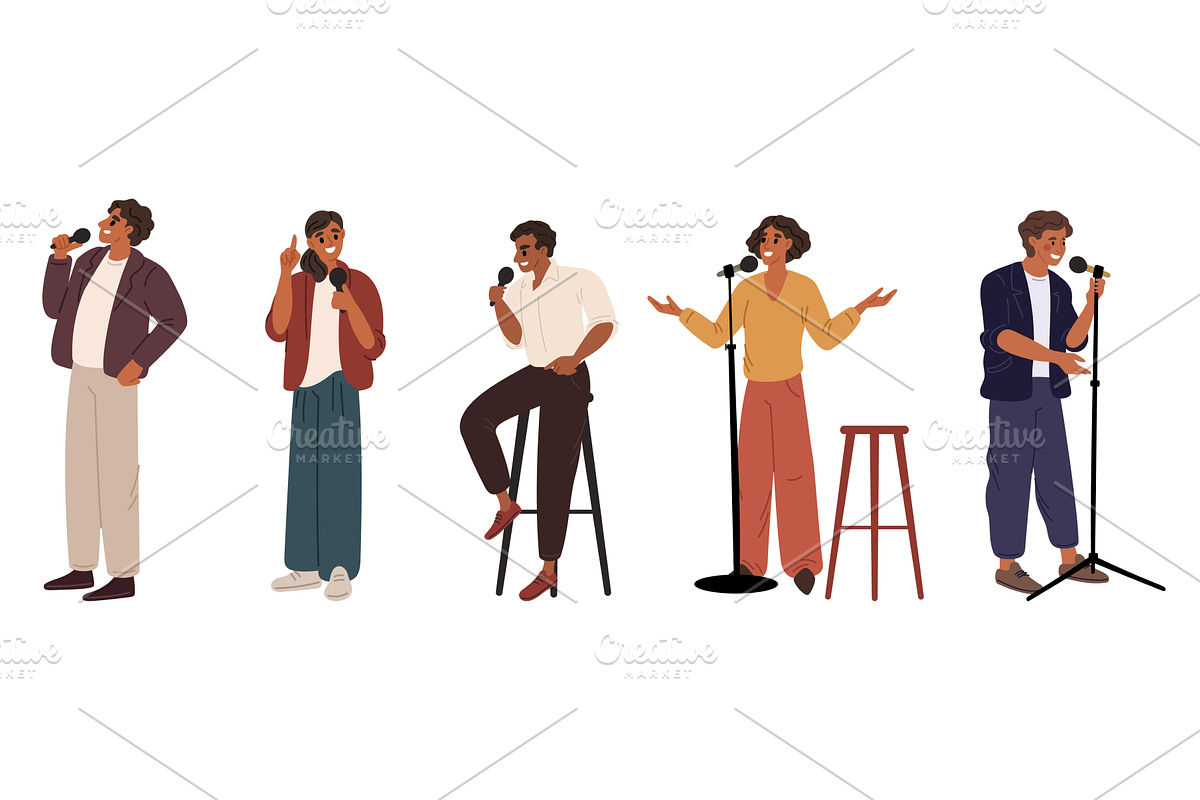 Male and female comedians perform, a Person Illustration by Vectorbuum