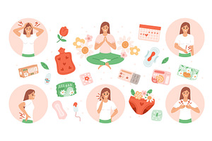 Premenstrual syndrome symptoms, a Person Illustration by YummyBuum