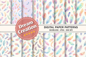 Feather Watercolor Digital Paper