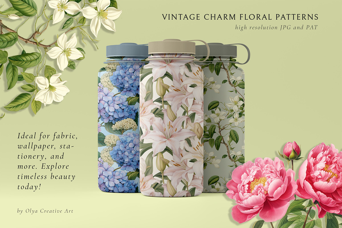 Floral Seamless Patterns + Cliparts, a Pattern Graphic by Olya Creative (Photo 7 of 20)