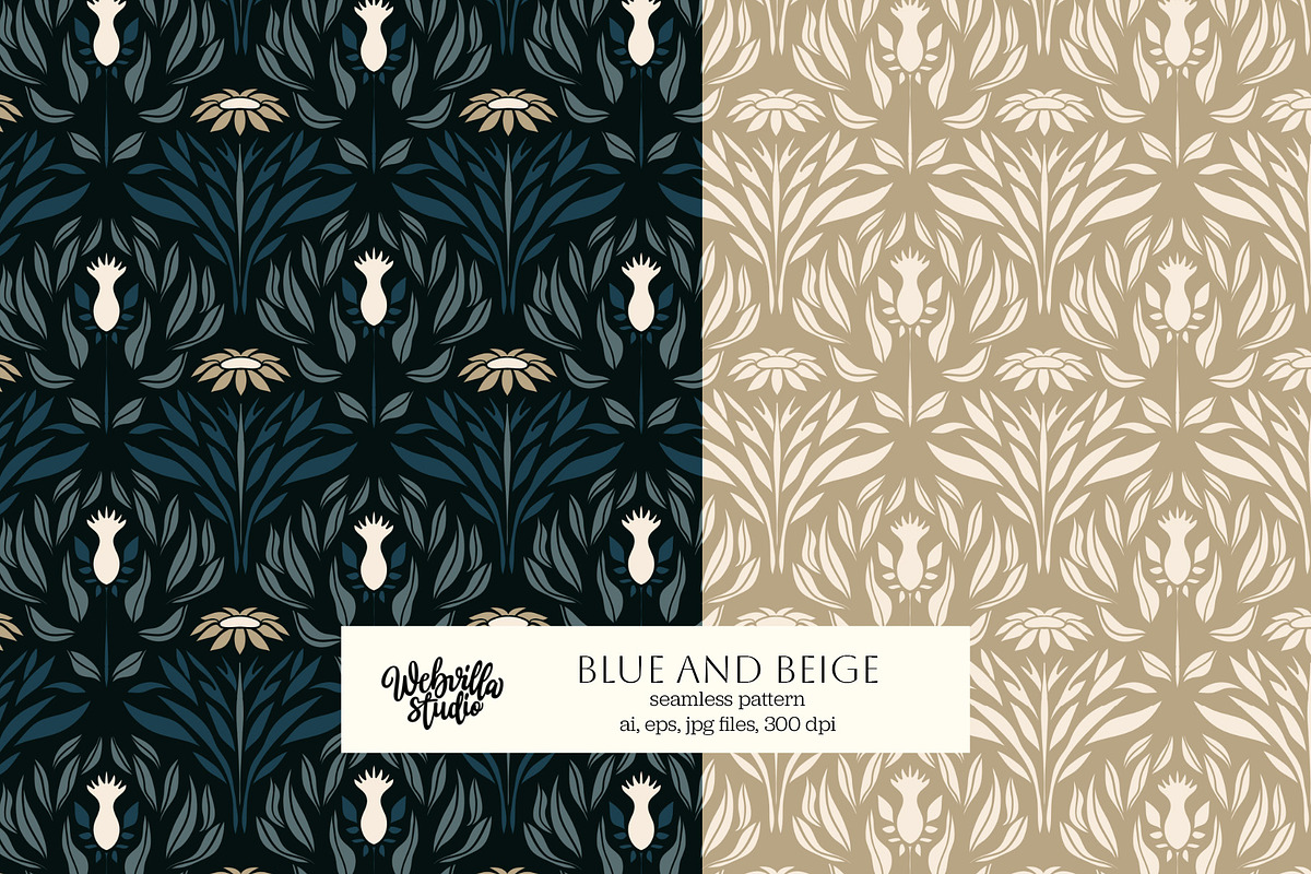 Blue and Beige Wallpaper, a Wallpaper Graphic by Bloomart Studio (Photo 1 of 7)