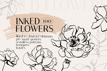 INKED FLOWERS line art set, an Illustration by Yuliia Lashevska