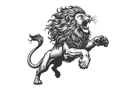 Majestic lion in pouncing position, an Animal Illustration by AlexArt