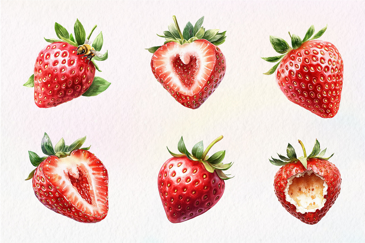 Watercolor Strawberry Clipart PNG, an Illustration by CreationArt (Photo 4 of 5)