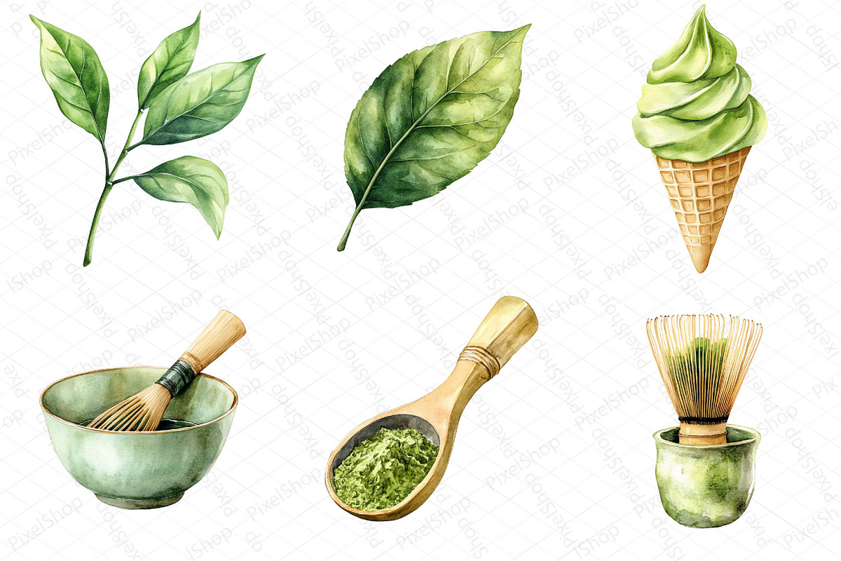 Watercolor Matcha Green Tea Clipart, an Illustration by DreamPrint404 (Photo 6 of 6)