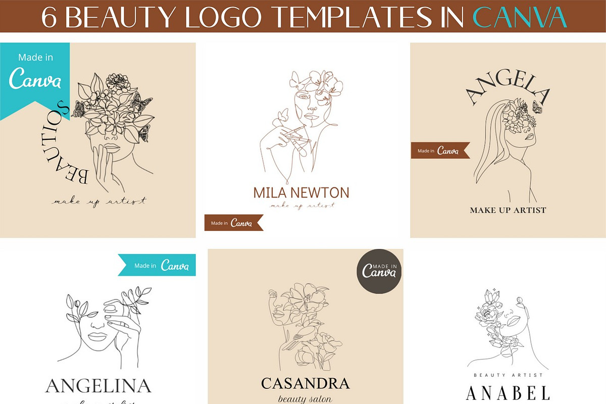 6 Beauty CANVA Logos, a Branding & Logo Template by velychko.ua (Photo 1 of 10)