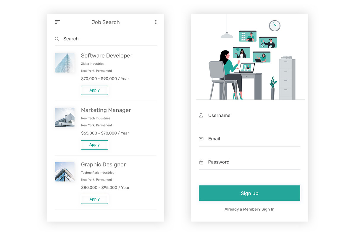JobOn - Job Search Illustrator App, an UI Kit Template by themelove (Photo 3 of 16)