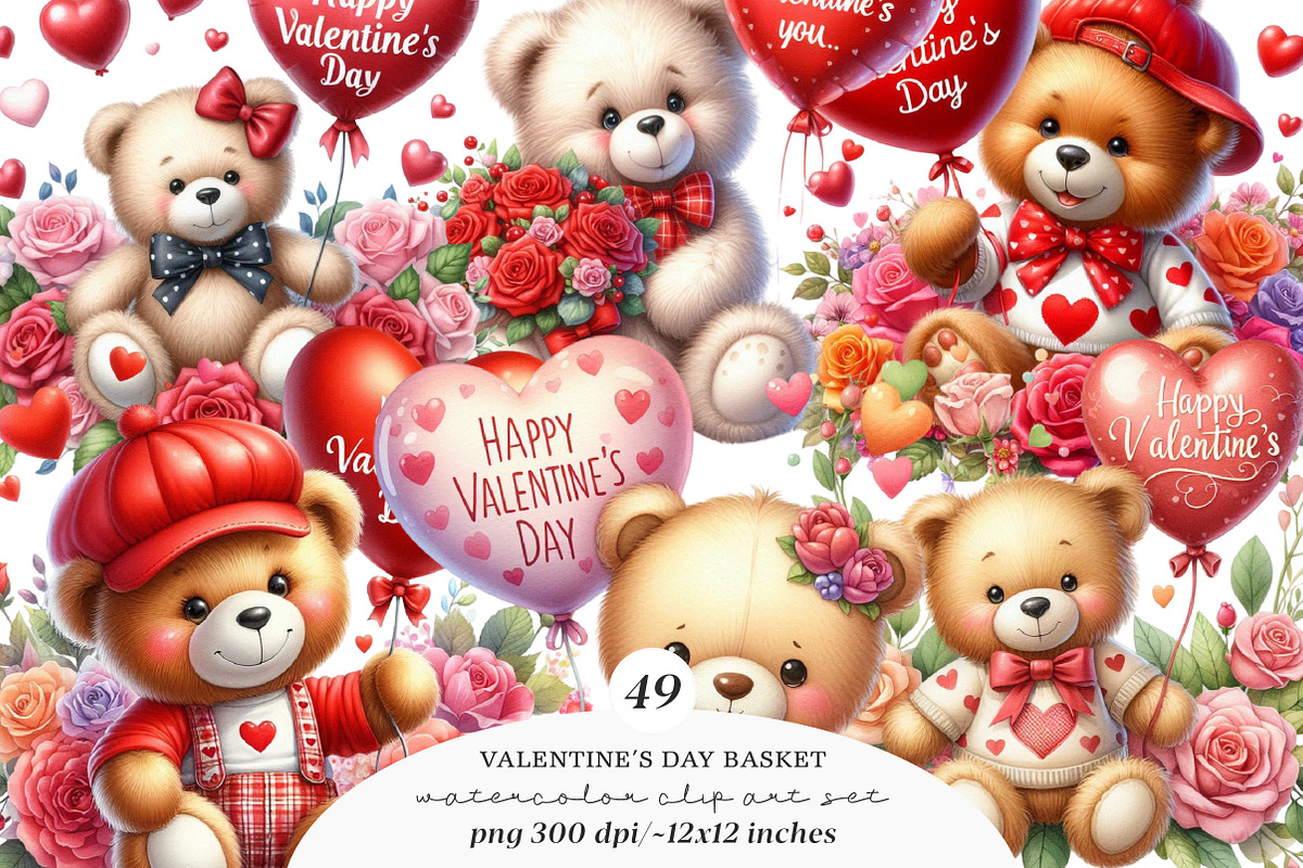 Valentines Day Teddy Bear Clipart, an Illustration by SinaCreation (Photo 1 of 11)