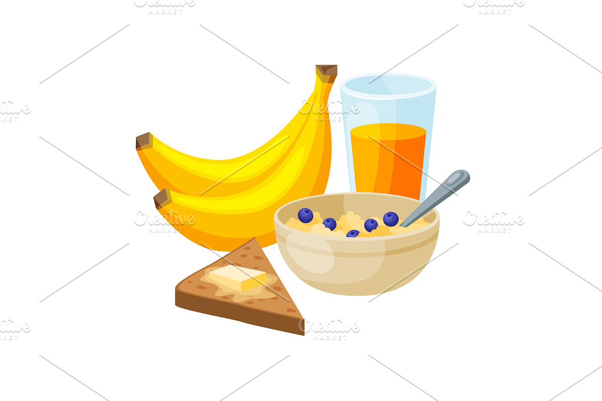 Healthy Breakfast, Bananas, Glass, a Food Illustration by TopVectors