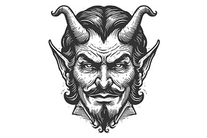 Devil With Horns And Mustache