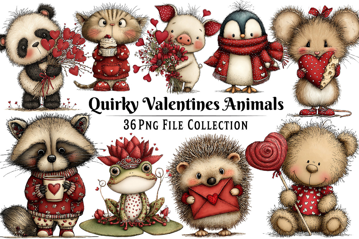 Quirky Valentines Animals Clipart, an Illustration by Dream Creation (Photo 1 of 7)