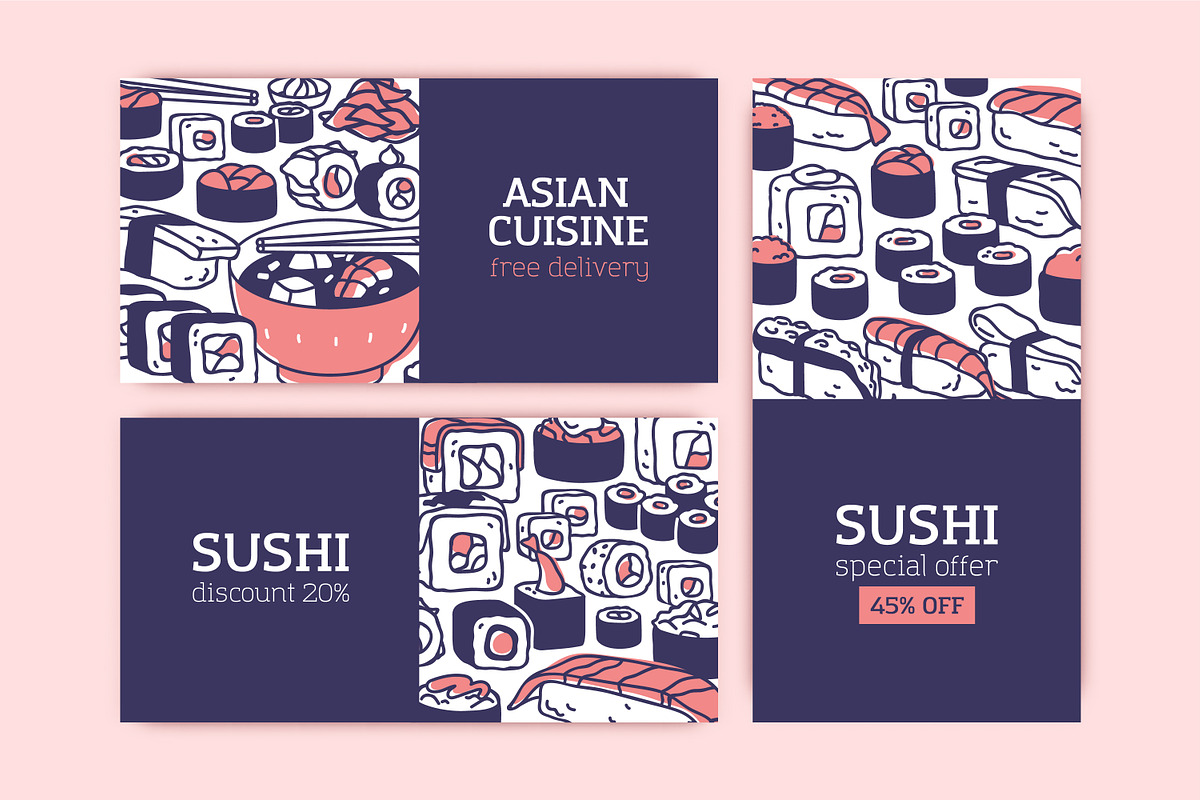 Sushi, Japan food posters, banners, a Background Graphic by Good Studio (Photo 3 of 6)