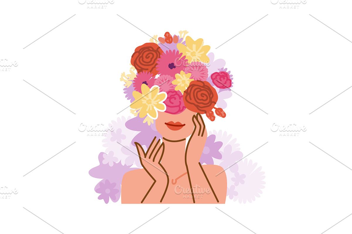 Woman showing love for flowers, an Illustration by pikepicture