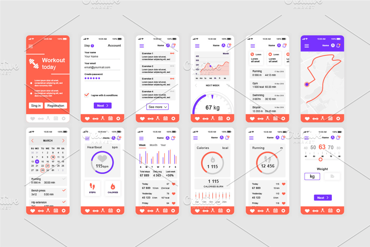 Mobile App UI Kit, a Templates & Theme by alexdndz (Photo 2 of 21)