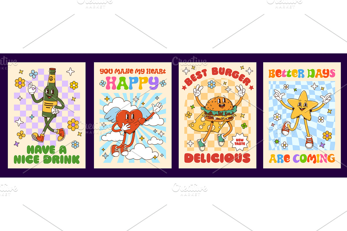 Retro hippie groovy characters, a Food Illustration by Buch&Bee