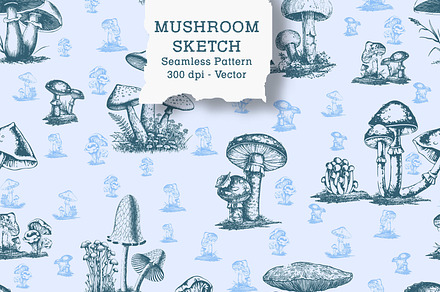 Mushroom Sketch, a Wallpaper Graphic by AAN Seamless Shop