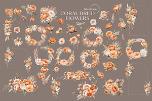 Boho Coral Dried Floral Clipart