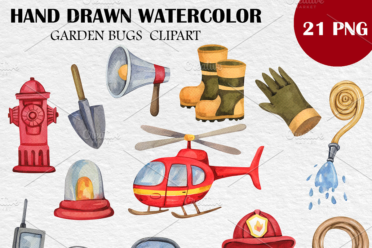 Watercolor Firefighter Clipart PNG, an Education Illustration by PatternPalette (Photo 2 of 2)