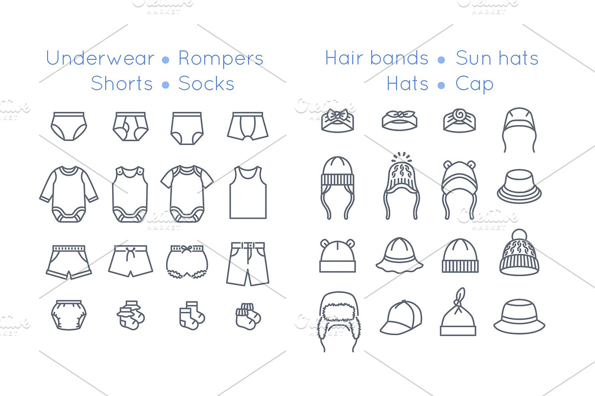 Baby Clothes Garment Thin Line Icons, an Outline Icon by Vectorikart (Photo 2 of 6)