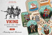 Viking warrior logos, badges, a Branding & Logo Template by sivVector (Thumbnail 1 of 2)