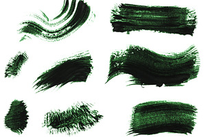 A set of brush strokes with dark green paint, various shapes and, an Abstract Photo by ndanko